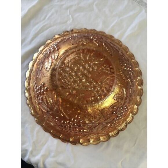 1920 carnival glass bowl imperial grapes Scallop Edge iridescent marigold orange - Picture 5 of 8